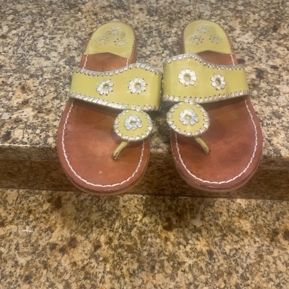 Jack Rogers Hamptons Sandals Yellow/ Green Leather Woman’s 8 Flats Sandals